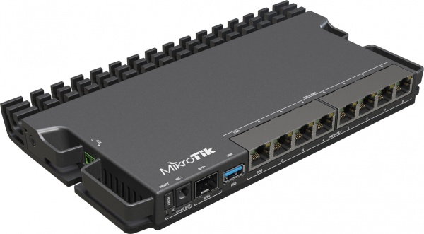 MikroTik RB5009UPr+S+IN 7 портов Ethernet 1 Гбит/с, 1 порт 2.5 Гбит/с, 1 порт SFP+ до 10 Гбит/с, USB-порт, 1024 МБ встроенной памяти, 1024 МБ DDR4 RAM, поддержка PoE, размеры 220 x 22 x 125