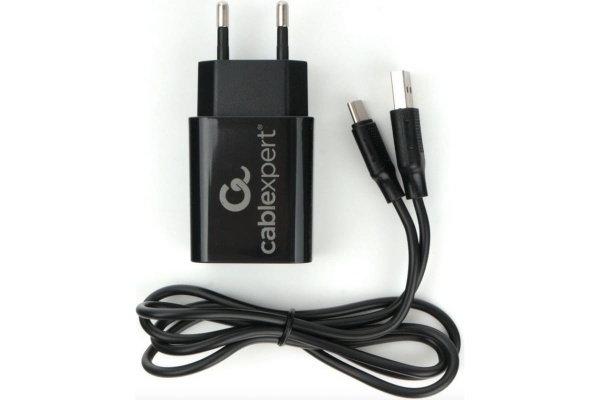 Адаптер питания USB 2 порта, 2.4A, черный + 1м Type-C (MP3A-PC-37)