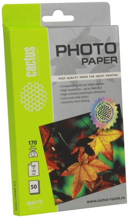 Фотобумага Cactus CS-MA617050 10x15/170г/м2/50л./белый матовое для струйной печати