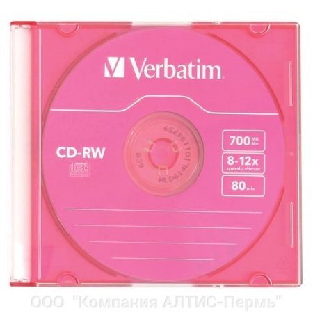 Диск CD-RW Verbatim 700Mb 12x Slim case (5шт) Color (43167)