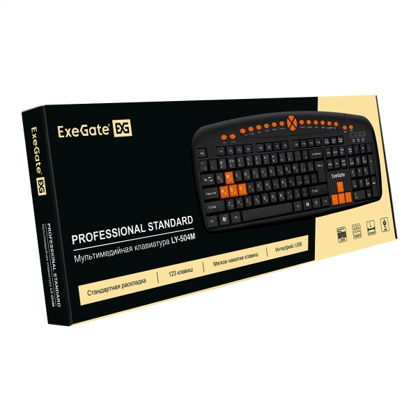 Клавиатура EXEGATE EX286177RUS Multimedia Professional Standard LY-500M (USB, полноразмерная, 115кл., Enter большой, мультимедиа, длина кабеля 1,5м, черная, Color box)