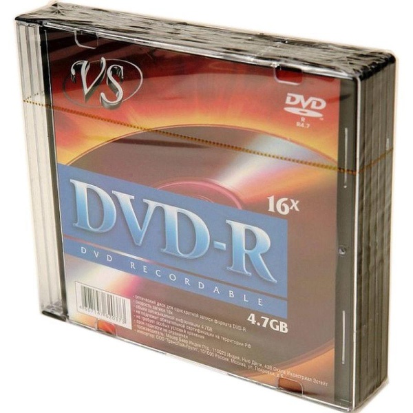 DVD-R VS 4.7 Gb, 16x, Slim Case , 5 шт