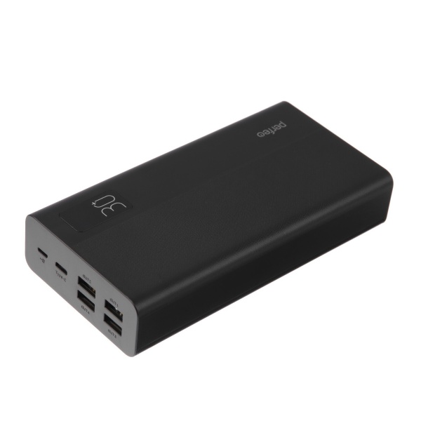 Powerbank MOUNTAINS 30000 mAh/LED дисплей/PD + QC 3.0/Type-C/4 USB/Выход: 3A, max 22.5W/Black (PF_D0161)