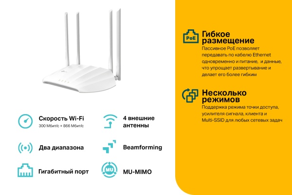 Точка доступа TP-Link TL-WA1201 AC1200 10/100/1000BASE-TX белый