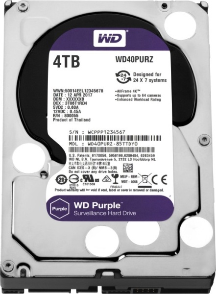 Жесткий диск WD Original SATA-III 4Tb WD42PURZ Video Streaming Purple (5400rpm) 256Mb