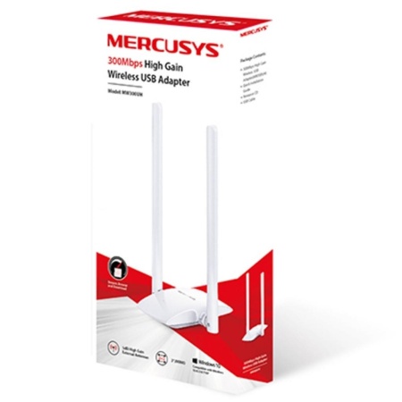 Сетевой адаптер WiFi Mercusys MW300UH N300 USB 2.0 (ант.внеш.несъем.) 2ант.