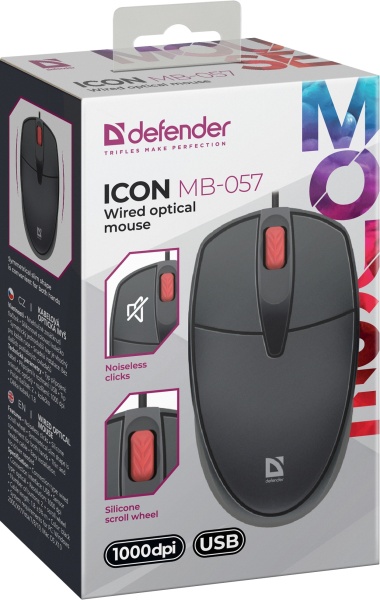 Defender Icon MB-057 Black оптическая, проводная, 1000 dpi, USB, цвет: чёрный