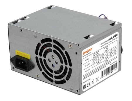 ES259591RUS-S Блок питания AAA450, ATX, SC, 8cm fan, 24p+4p, 2*SATA, 1*IDE + кабель 220V с защитой от выдергивания