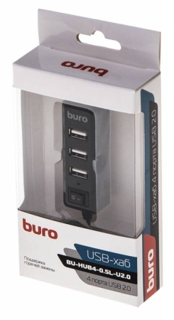 Разветвитель USB 2.0 Buro BU-HUB4-0.5L-U2.0 4порт. черный