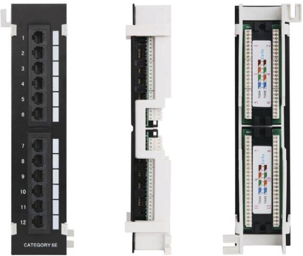 NETLAN EC-UWP-12-UD2 неэкранированная настенная патч-панель, 12 портов, категория 5e, RJ45/8P8C, 110/KRONE, T568A/B, черная