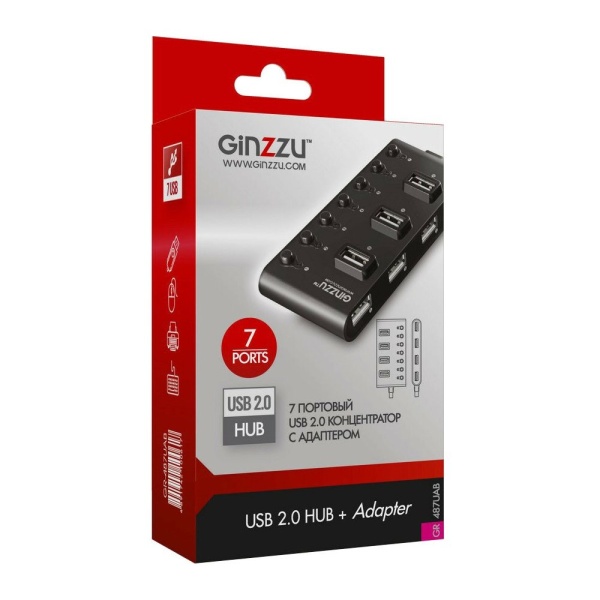 USB-хаб Ginzzu 2.0 GR-487UAB 7 портов