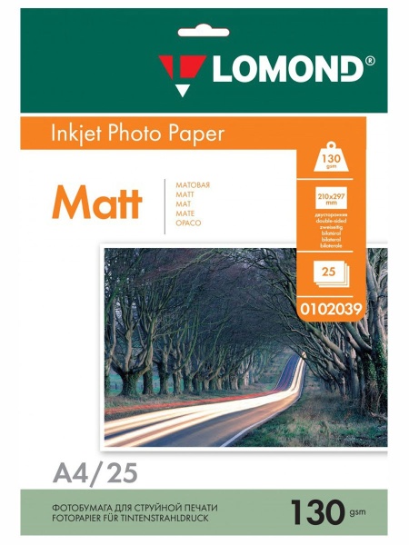 Фотобумага Lomond 0102039 A4/130г/м2/25л./белый матовое/матовое для струйной печати