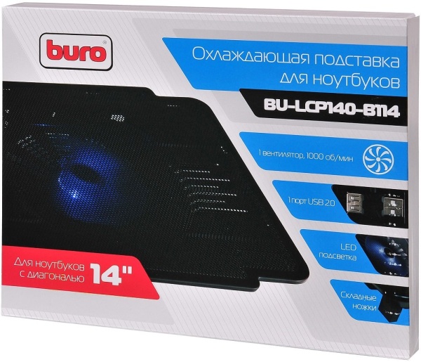 Подставка для ноутбука Buro BU-LCP140-B114 14"335x265x23мм 1xUSB 1x 140ммFAN металлическая сетка/пластик черный