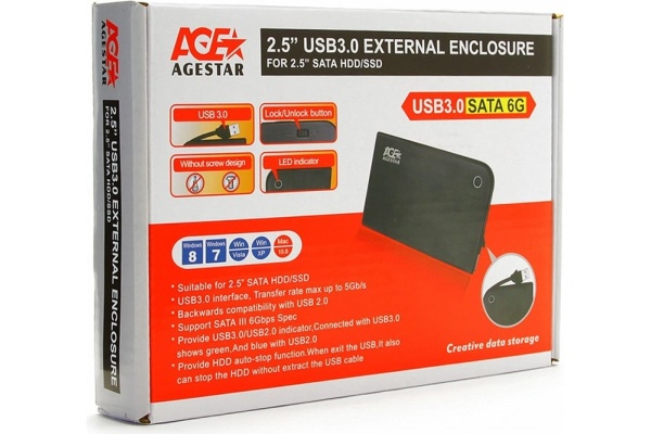 3UB2P USB 3.0 2.5" SATA HDD/SSD 3UB2P USB3.0, алюминий, черный/серебристый, безвинтовая конструкция (06992/592006)
