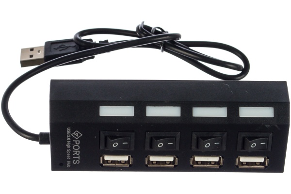 Концентратор USB 2.0 UHB-243-AD с подсветкой и выключателем, 4 порта, блистер (UHB-243-AD)