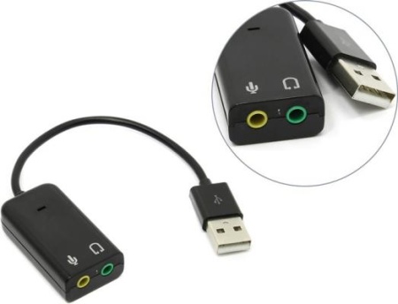Адаптер с кабелем AU-01S, USB to Audio, 2 x jack 3.5 mm для подключения к порту USB, черный
