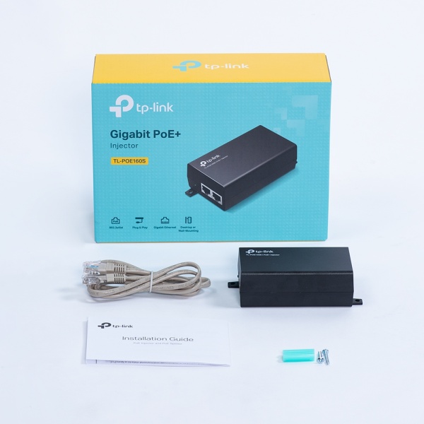 TL-PoE160S Гигабитный инжектор PoE, поддержка стандарта 802.3af/at, 2 гигабитных порта Ethernet, 1 выходной порт PoE, настенная/настольная установка, Plug andPlay.(073084)