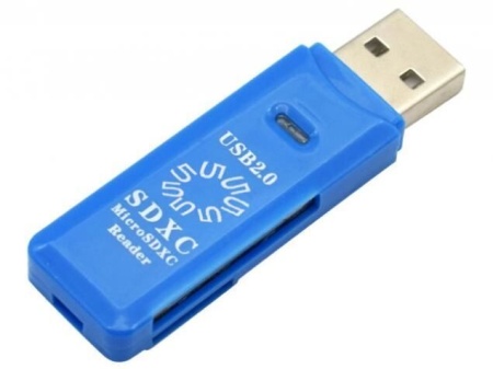 RE2-100BL USB2.0 Устройство ч/з карт памяти / SD / TF / USB PLUG / BLUE