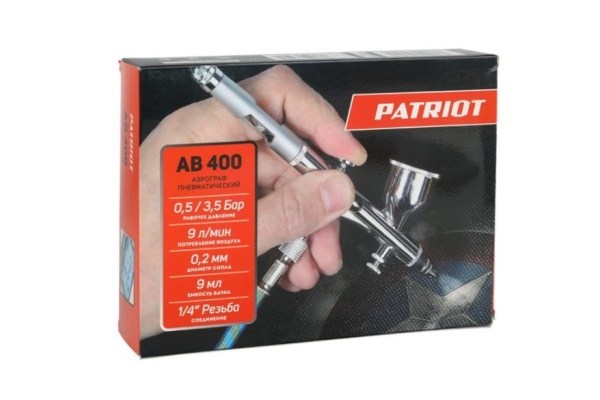 Аэрограф Patriot AB 400 9л/мин соп.:0.2мм бак:0.09л серебристый