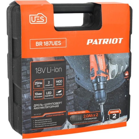 Дрель-шуруповерт Patriot BR 187UES аккум. патрон:быстрозажимной (кейс в комплекте) (180301547)