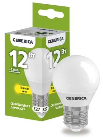 LL-G45-12-230-30-E27-G LED G45 шар 12Вт 230В 3000К E27 GENERICA