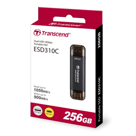 Внешний накопитель SSD Transcend 256Gb Transcend ESD310C (TS256GESD310C) SSD, 256 Гб, USB 3.1, USB 3.2 Gen2 Type-C, чтение: 1050 Мб/сек, запись: 950 Мб/сек