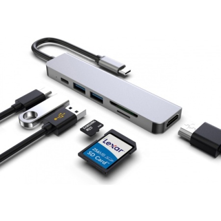 CU4371 Адаптер Type-CM-->HDMI 4K*30Hz+2*USB3.0+TF+SD+PD AlumiShell <CU4371>