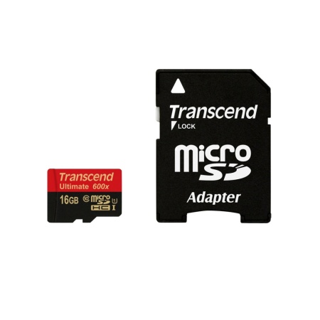 Карта памяти Transcend microSDHC (Class 10) UHS-I 16GB + SD адаптер (TS16GUSDHC10U1)