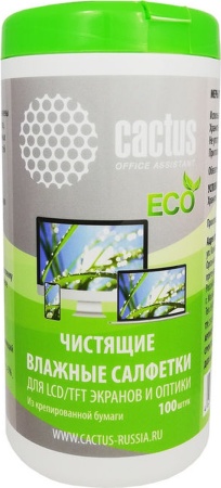 Салфетки Cactus CS-1001PE для экранов и оптики туба 100шт влажных