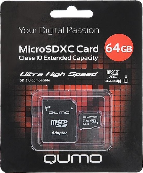 microSDXC 64Gb Qumo (QM64GMICSDXC10U1) UHS-I Class 1 + адаптер на SD