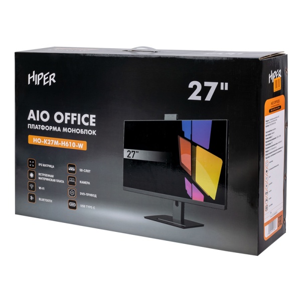 Office 27 (HO-K27M-H610-W) Intel CPU не установлен, RAM не установлена, без HDD, DVD-RW, Wi-Fi, Bluetooth, без ОС, 27" (1920x1080 Full HD)