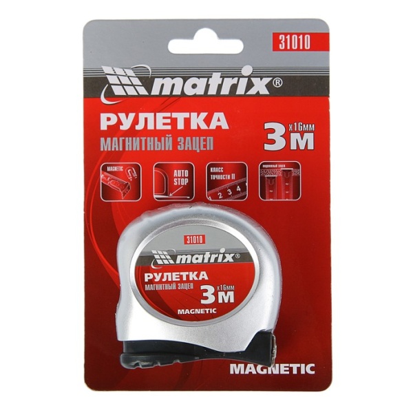MATRIX Рулетка Magnetic, 3 м х 16 мм, магнитный зацеп [31010]