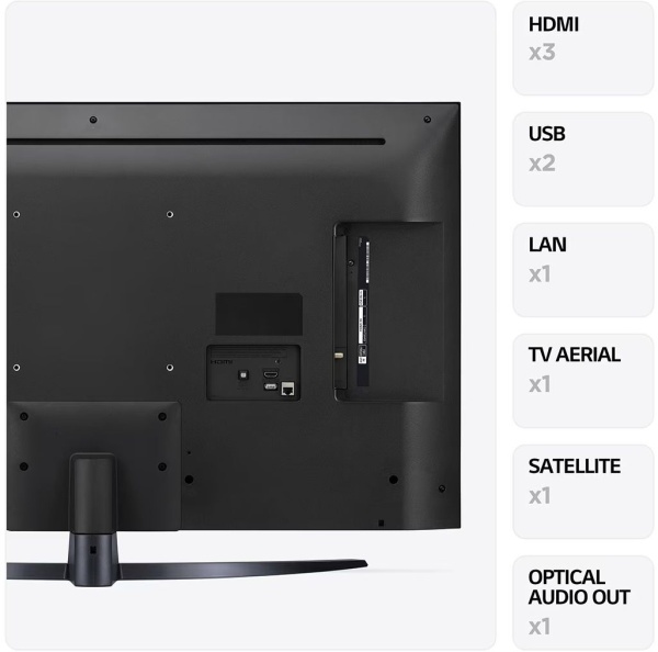 ЖК Телевизор LG 43" 43UR81006LJ диагональ 43", разрешение 4K UHD (3840x2160), 60 Гц, HDR10, поддержка DVB-T2, Wi-Fi, Bluetooth, 3xHDMI, RJ-45, 2xUSB, Smart TV webOS