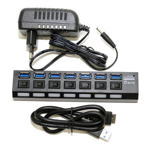 USB Концентратор 5BITES HB37-303PBK 7*USB3.0 / БП 5В-2А / 1.2M / BLACK