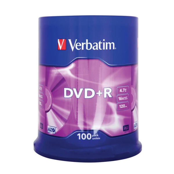 Диск DVD+R VERBATIM 4.7Гб 16x 100шт в банке