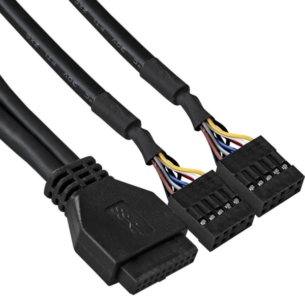 Планка USB на переднюю панель ExeGate EX289291RUS U5H-627, 5,25", 2*USB3.0+2*HD Audio, черная, металл, подсоед. к MB