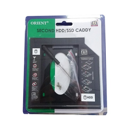 ORIENT UHD-2SC12PL, Шасси для 2.5" SATA HDD для установки в SATA отсек оптического привода ноутбука 12.7 мм, пластик (30843)