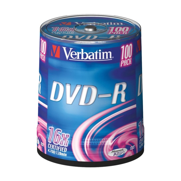 Диск DVD+R VERBATIM 4.7Гб 16x 100шт в банке