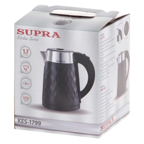 Чайник электрический Supra KES-1799 1.7л. 1500Вт черный (корпус: пластик)