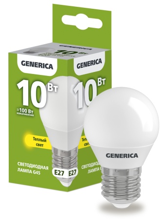 LL-G45-10-230-30-E27-G LED G45 шар 10Вт 230В 3000К E27 GENERICA